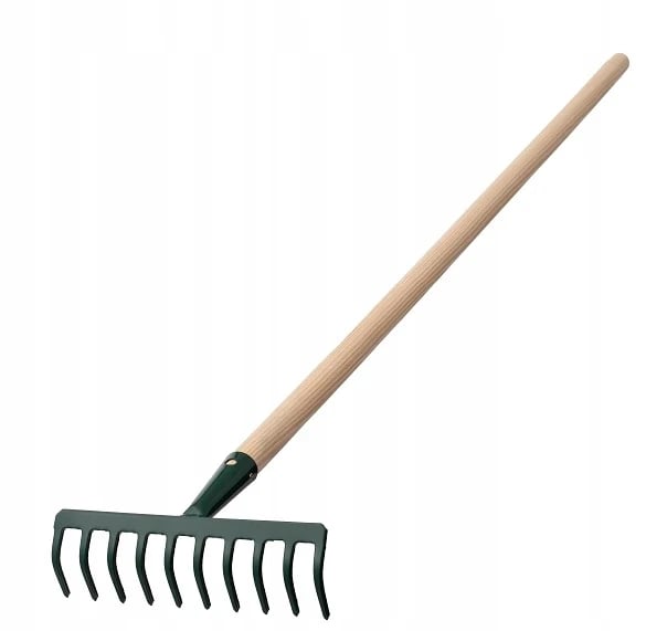 Haverive - 10-tands jordsrive - Træskaft - Metaltænder - 126 cm - Til blade, græs og jord