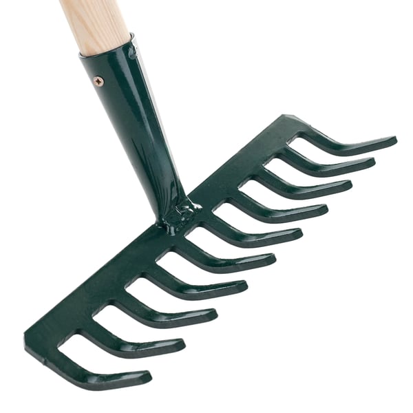 Haverive - 10-tands jordsrive - Træskaft - Metaltænder - 126 cm - Til blade, græs og jord