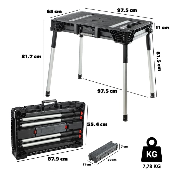 Sammenklappeligt arbejdsbord og værkstedsbord - Portabel arbejdsbænk - Foldbart design - Let at bære - Robust konstruktion