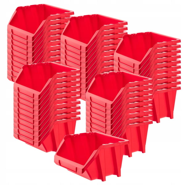 Opbevaringskasser til værksted og lager - Stabelbare kasser - 18,7 x 15,8 cm - 50-pak - Rød
