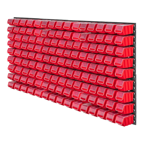 Værktøjstavle væg - Hulplade med opbevaringskasser & kroge - 156x78 cm - 135 dele - Til værksted & garage - Rød