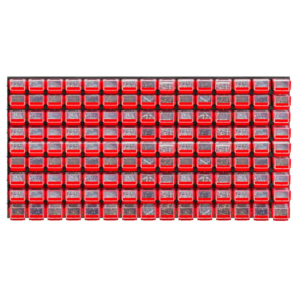 Værktøjstavle væg - Hulplade med opbevaringskasser & kroge - 156x78 cm - 135 dele - Til værksted & garage - Rød