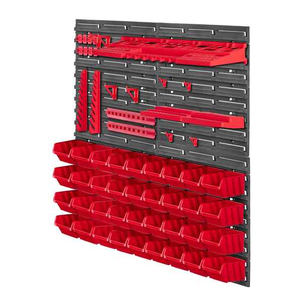 Verktygstavla/Pegboard - Väggpanel för verkstad/garage - 78x78 cm - 59-delars set - Krokar & förvaringslådor - Röd