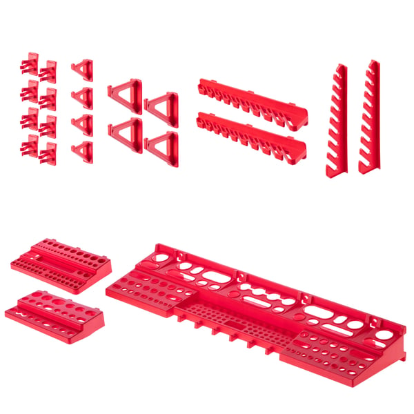Værktøjstavle/Pegboard - Vægpanel til værksted/garage - 78x78 cm - 59-dele sæt - Kroge & opbevaringsbokse - Rød