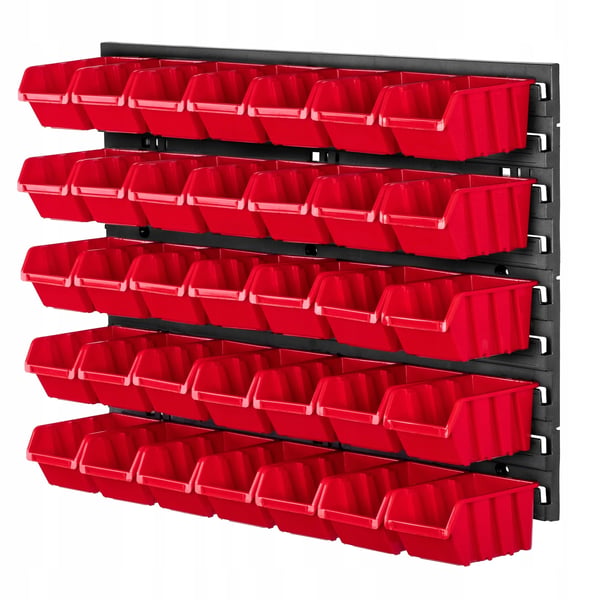 Værktøjstavle - Vægpanel - Smådelsopbevaring - 58 x 39 cm - 35 Plastbakker - Værksted