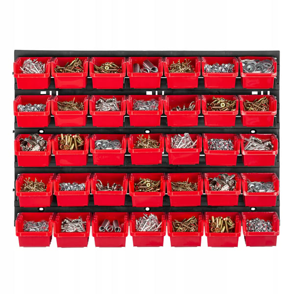 Værktøjstavle - Vægpanel - Smådelsopbevaring - 58 x 39 cm - 35 Plastbakker - Værksted