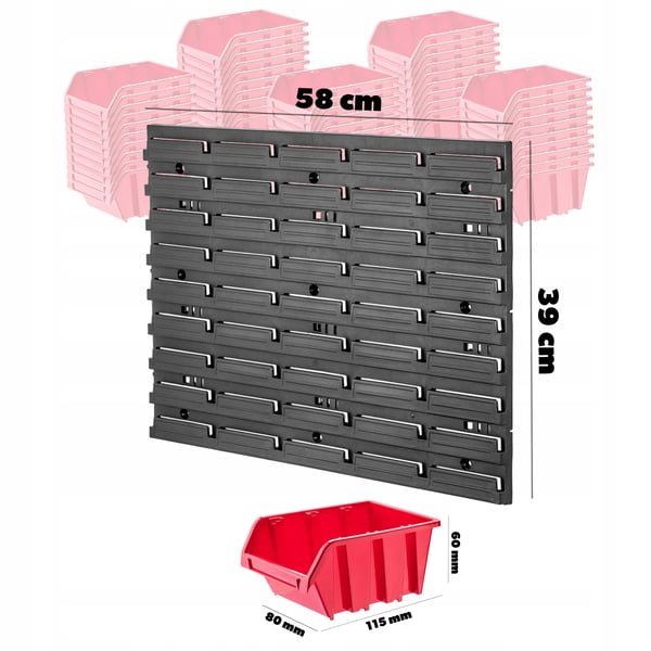 Værktøjstavle - Vægpanel - Smådelsopbevaring - 58 x 39 cm - 35 Plastbakker - Værksted