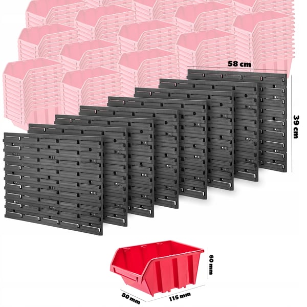 Værktøjsvæg/værktøjstavle - Hulplade/pegboard værktøjspanel - 232x78 cm - 252 dele - Vægmonteret