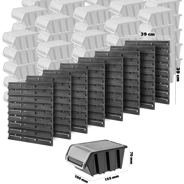 Værktøjstavle - Vægmonteret pegboard - 156 x 78 cm - 135 dele - Med opbevaringsbokse - Til værksted og garage