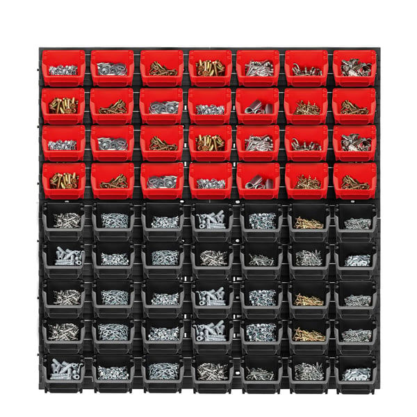 Værktøjstavle - Vægmonteret værktøjspanel - 78 x 78 cm - 63 dele - Med opbevaringsbokse og kroge - Værksted/Garage