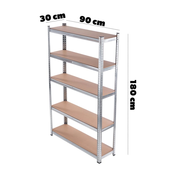 Metal opbevaringsreol - Garagereol - 5 hylder - 180×90×30 cm - Maks belastning 875 kg