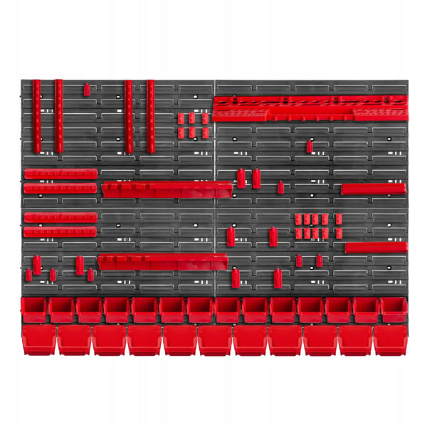 Værktøjstavle - Pegboard vægpanel - 116×78 cm - 70-dele sæt - Vægmonteret til værksted/garage - Rød