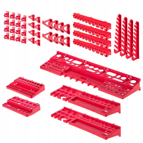 Værktøjstavle - Pegboard vægpanel - 116×78 cm - 70-dele sæt - Vægmonteret til værksted/garage - Rød