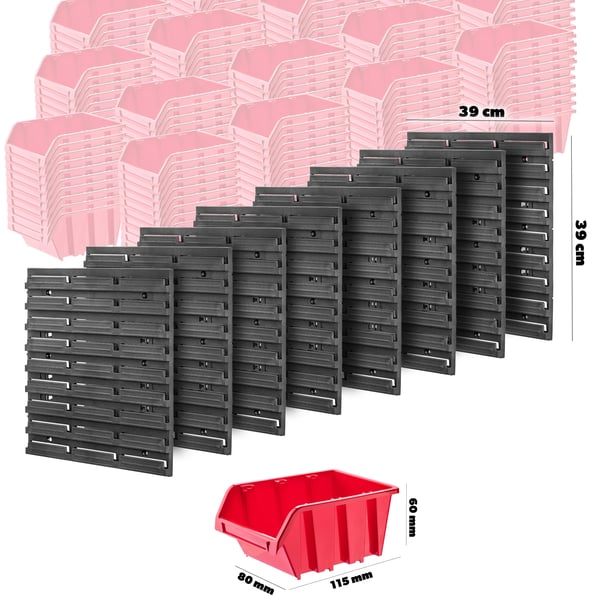 Værktøjstavle hulplade - Vægpanel til værksted/garage - 156×78 cm - Sæt 162 dele - Med opbevaringsbokse og kroge - Rød
