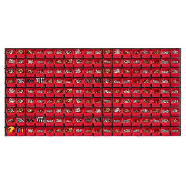Værktøjstavle hulplade - Vægpanel til værksted/garage - 156×78 cm - Sæt 162 dele - Med opbevaringsbokse og kroge - Rød