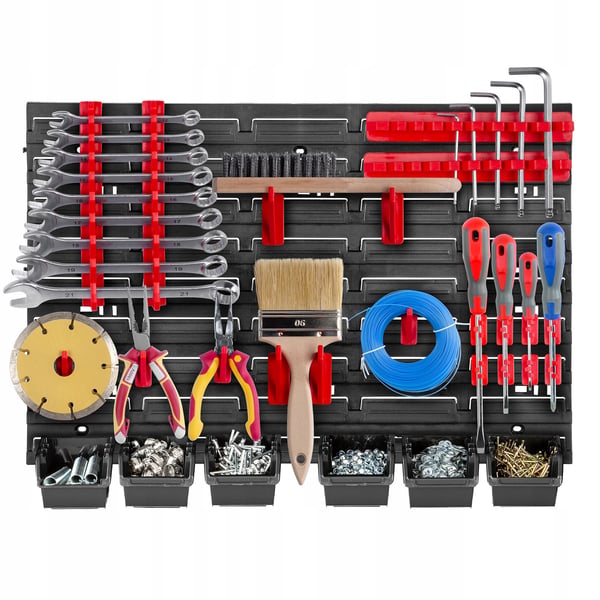 Værktøjstavle - Vægpanel/Pegboard - 58 x 39 cm - Til garage og værksted - Rød