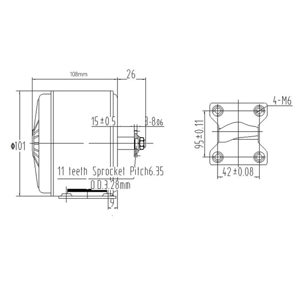 Elcykelmotor - MY1016 - DC 24 V - 350 W - 11T 25H Tandhjul - Permanentmagnet - Sort