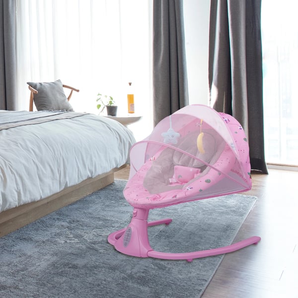 Babygynge - Justerbar manuel model - Metalramme - 10 kg max - Komfortabel pude - Til 1–2 år