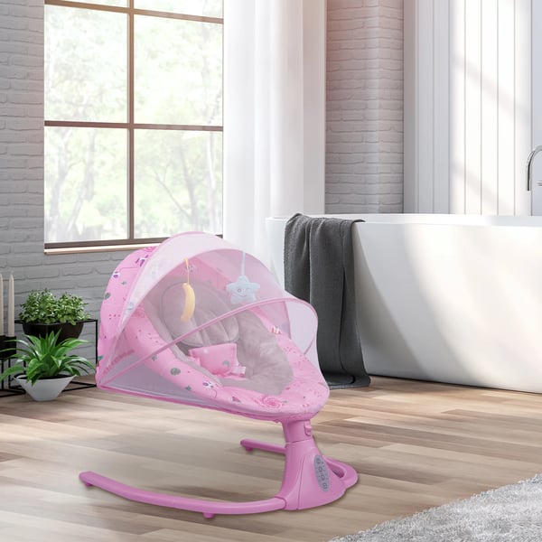Babygynge - Justerbar manuel model - Metalramme - 10 kg max - Komfortabel pude - Til 1–2 år