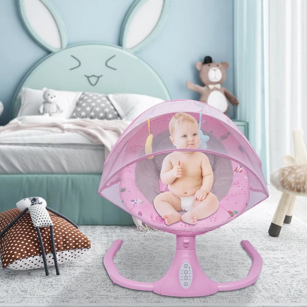 Babygynge - Justerbar manuel model - Metalramme - 10 kg max - Komfortabel pude - Til 1–2 år