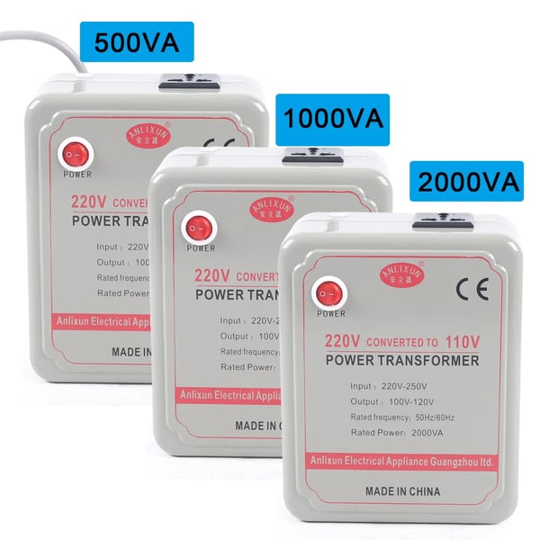 Spændingsomformer - Step-down transformator - 220–250 V til 100–120 V - 2000 W - Til elektronik - Sølv