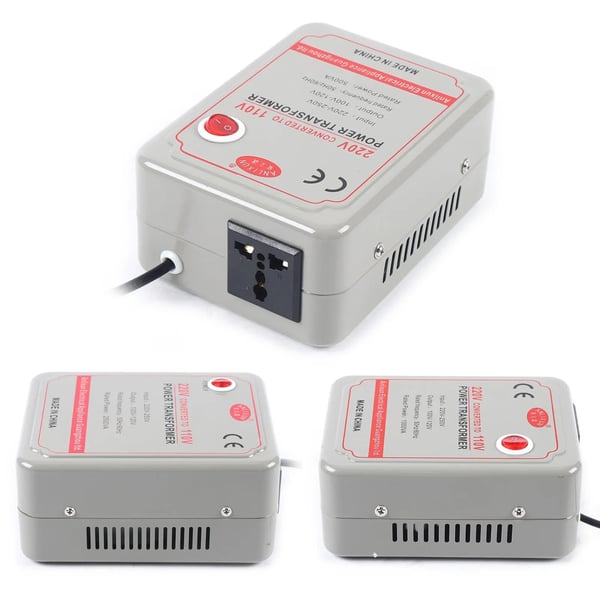 Spændingsomformer - Step-down transformator - 220–250 V til 100–120 V - 2000 W - Til elektronik - Sølv