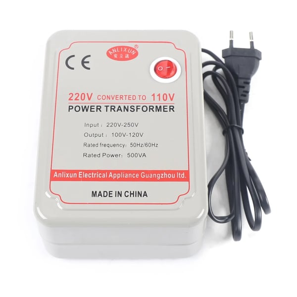 Spændingsomformer - Step-down transformator - 220–250 V til 100–120 V - 2000 W - Til elektronik - Sølv