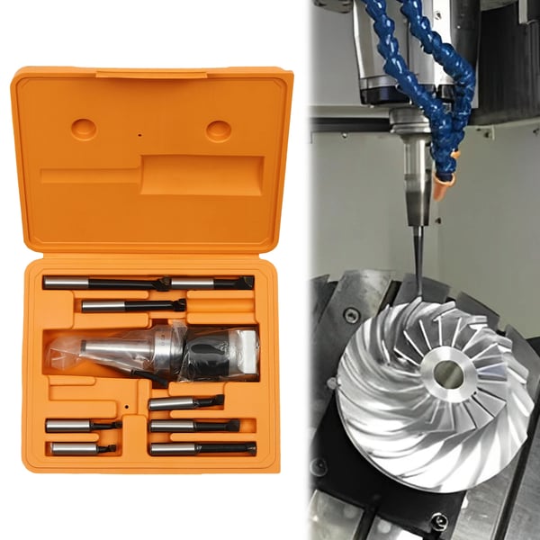 Avarruspää & Avarrustankosarja - MT2-M10 F1-12 - 50 mm Pää - 9x 12 mm Avarrustangot - CNC-jyrsintään - Ruostumaton Teräs
