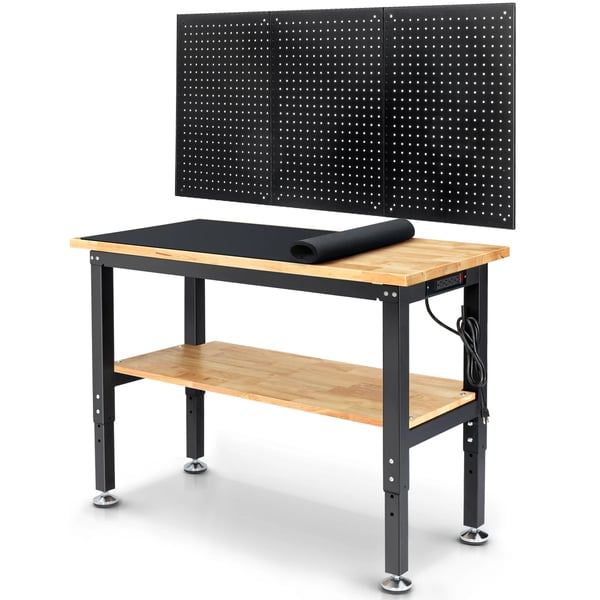 Puusepän työpöytä - WB0101-Plus - 122 cm - Säädettävä korkeus - Kumipuukansi - Säilytystila - Autotalliin/työpajaan - Vihreä/Purppura