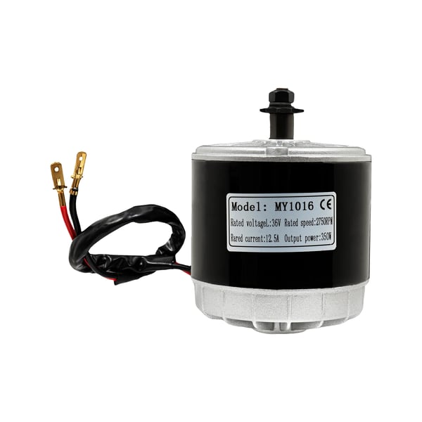 MY1016 børstet DC-motor, 36V 350W permanentmagnet, 2750 rpm, vendbar, sort, til elscooter/vindmølle