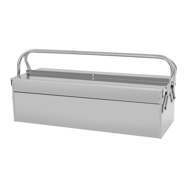 Værktøjsorganizer - Værktøjskasse - To lag - Sammenklappelig - Mål 53×20 cm - Rustfrit stål 410 - Låsehul 8 mm - Pladetykkelse 0,5 mm - Sølv Værktøjsorganizer - Værktøjskasse - To lag - Sammenklappelig - Mål 53×20 cm - Rustfrit stål 410 - Låsehul 8 mm - Pladetykkelse 0,5 mm - Sølv