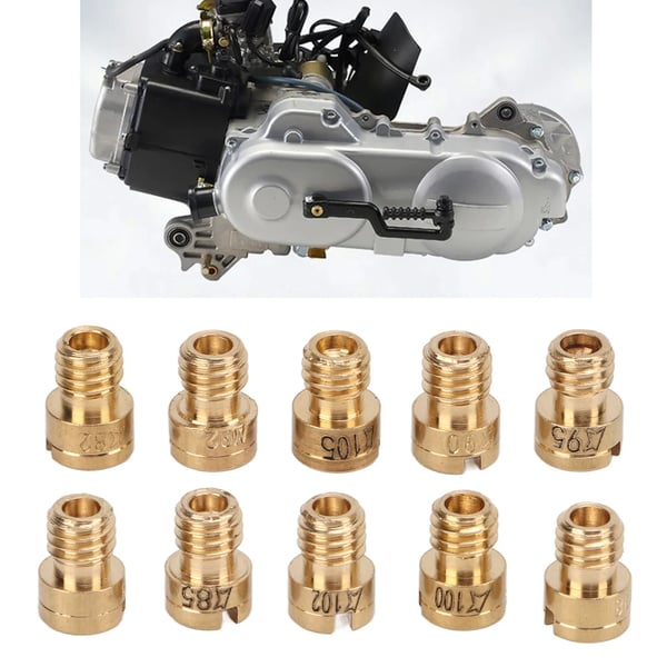 Karburatorens hoveddyser, til GY6 50cc 139QMB scooter/moped, sæt 10 stk, #82–105, metal, guld