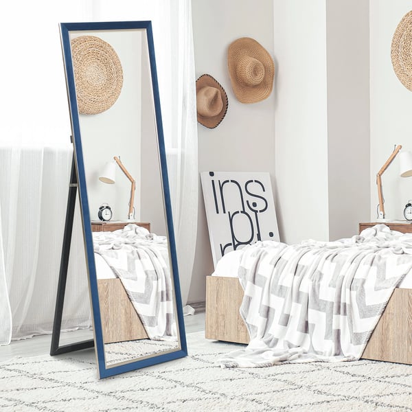 Helkroppsspegel - 150 x 50 cm - Rektangulär - Sammetklädd ram - Blå