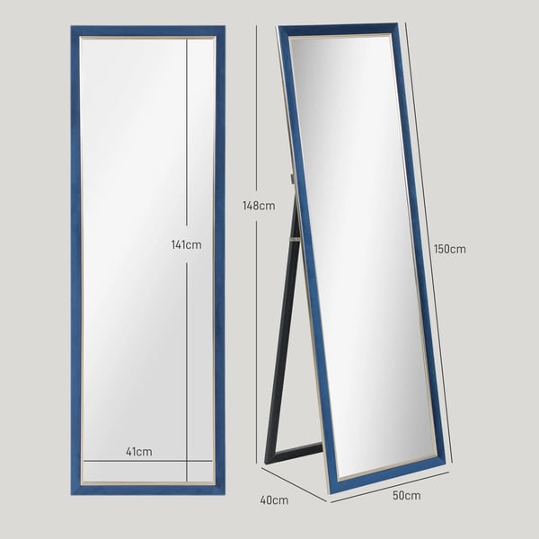 Helkroppsspegel - 150 x 50 cm - Rektangulär - Sammetklädd ram - Blå
