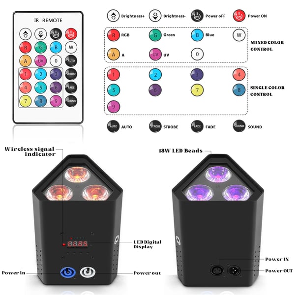 LED PAR -valo - 6IN1 Par Light - 3x10W RGBWA+UV - DMX 6/8/10CH - 90–240V, EU‑pistoke - DJ ja lava