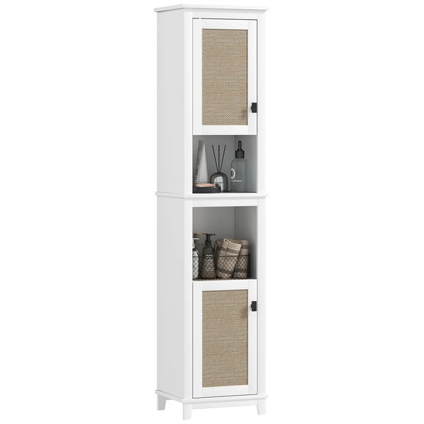 Badrumsskåp - Högskåp med 2 dörrar - Rattanfront - 40 x 30 x 167,5 cm - Montering krävs - Vit