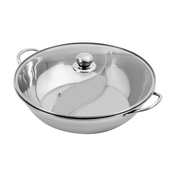 Gryde - Suppegryde - Rustfrit Stål, Non-stick, Med Skillevæg, Til Hotpot/Yuan Yang, 33 cm