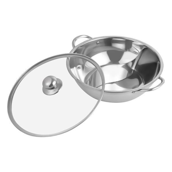 Gryde - Suppegryde - Rustfrit Stål, Non-stick, Med Skillevæg, Til Hotpot/Yuan Yang, 33 cm