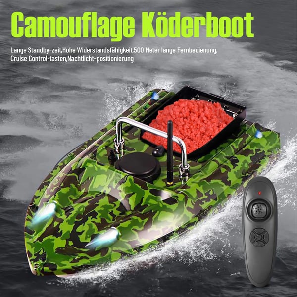 RC agnbåd - Foderbåd - Rækkevidde 500 m - Max belastning 1,5 kg - ABS - Beholder 11,5×14,5 cm - EU-stik 110–240 V - Grøn