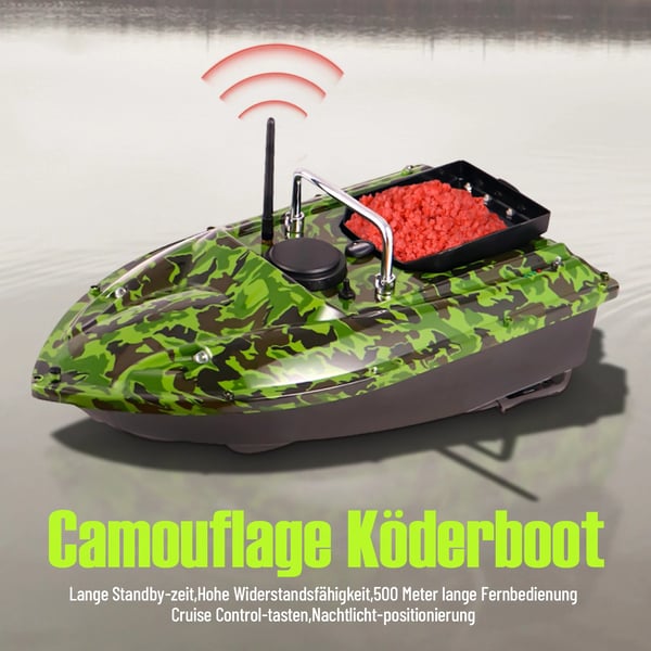 RC agnbåd - Foderbåd - Rækkevidde 500 m - Max belastning 1,5 kg - ABS - Beholder 11,5×14,5 cm - EU-stik 110–240 V - Grøn