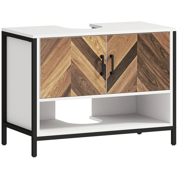 Badrumskommod - Tvättställsskåp - Fristående - 2 Dörrar - Fack - 80 x 40 x 60 cm - Kräm/Valnöt