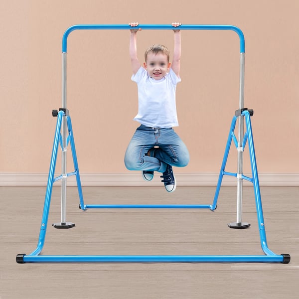 Gymnastikstativ til børn - Sammenklappelig kipbar/monkey bar - Højdejusterbar 115–155 cm - Stål - Max 80/40 kg - 107×148 cm - Blå
