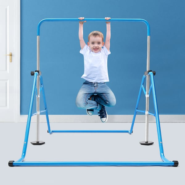 Gymnastikstativ til børn - Sammenklappelig kipbar/monkey bar - Højdejusterbar 115–155 cm - Stål - Max 80/40 kg - 107×148 cm - Blå
