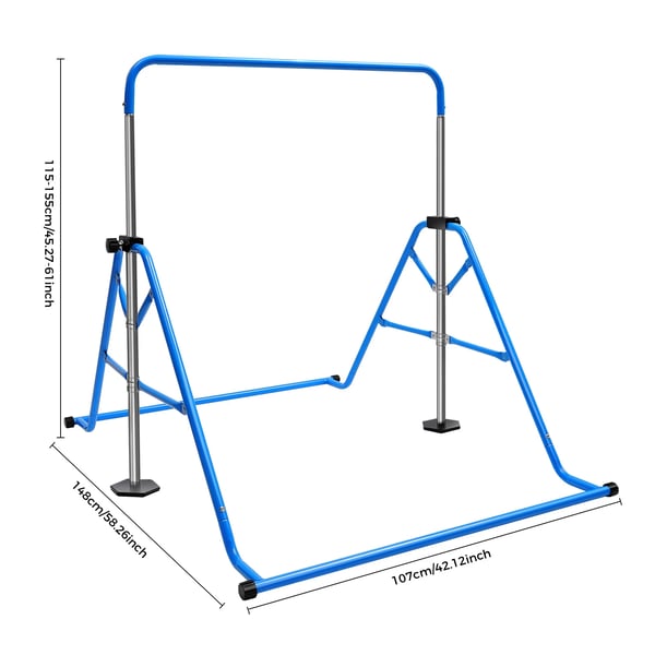 Gymnastikstativ til børn - Sammenklappelig kipbar/monkey bar - Højdejusterbar 115–155 cm - Stål - Max 80/40 kg - 107×148 cm - Blå