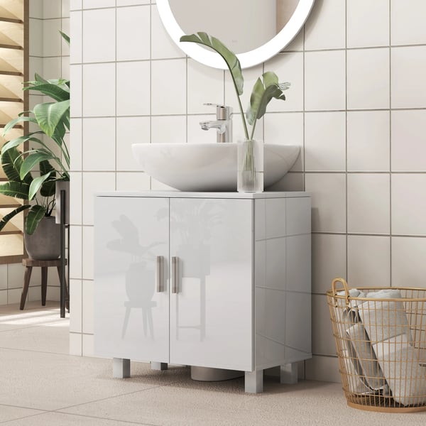 Badrumsskåp - Tvättställsskåp - Fristående - 2 Dörrar - 2 Hyllplan - 60×35×60 cm - Vit