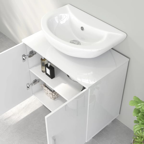 Badrumsskåp - Tvättställsskåp - Fristående - 2 Dörrar - 2 Hyllplan - 60×35×60 cm - Vit