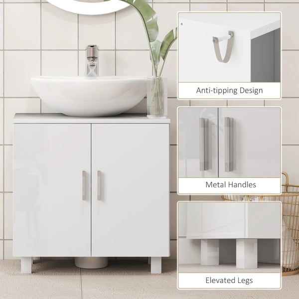 Badrumsskåp - Tvättställsskåp - Fristående - 2 Dörrar - 2 Hyllplan - 60×35×60 cm - Vit