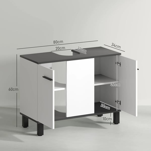 Badrumsskåp / Kommod - Fristående - 2 Dörrar - Justerbara Hyllor - 80 x 34 x 60 cm - Vit