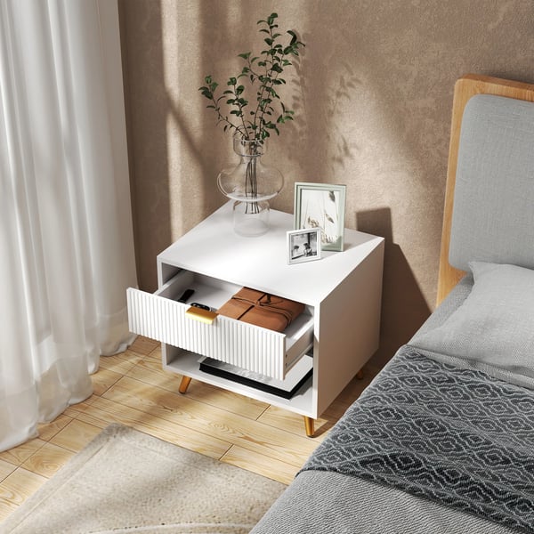 Sängbord - Nattduksbord - Låda och fack - 50 x 40 x 47 cm - Modern marockansk stil - Vit