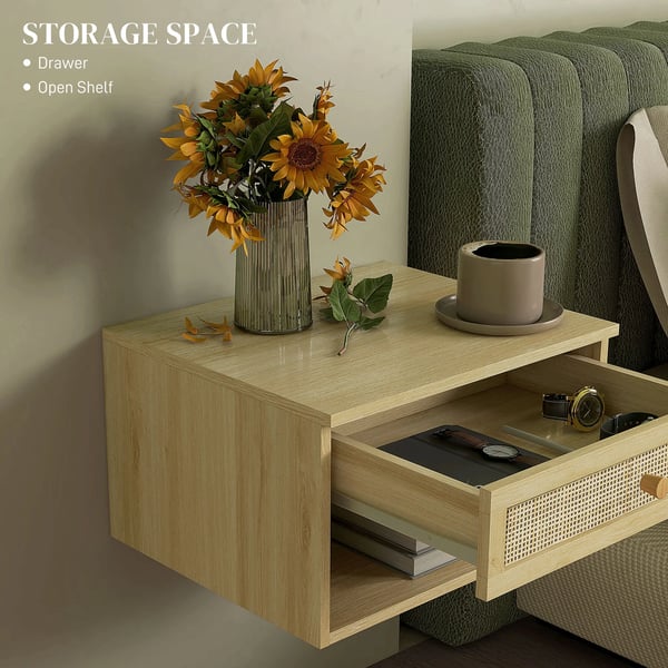Set med 2 nattduksbord - Väggmonterade - Med låda - 40 x 34 x 23 cm - Modern marockansk stil - Natur